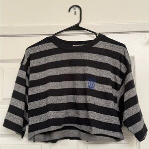 BUGLE BOY Black and Gray Striped Cropped Tee